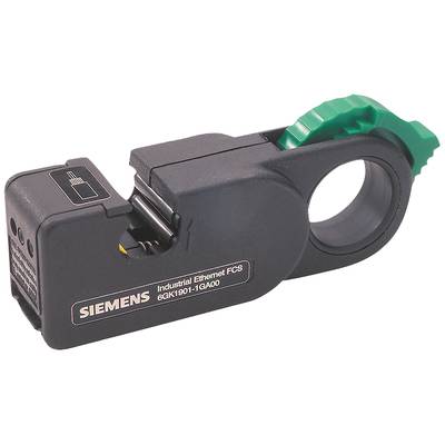Ein Kabelabisolierer mit Siemens-Logo, Modell 'Industrial Ethernet FC'; grün-schwarze Farbtöne. Geeignet für Ethernet-Kabelbearbeitung.