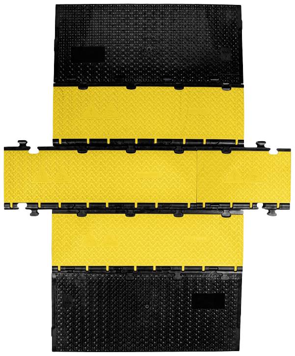 Ein Kabelbrückenmodul mit abwechselnden schwarzen und gelben Streifen, die zur Sicherung und Organisation von Kabeln dienen.