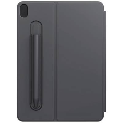 Eine graue Tablethülle mit integriertem Stifthalter, der einen Stift sicher verwahrt. Ideal für Schutz und zusätzliche Stiftaufbewahrung.