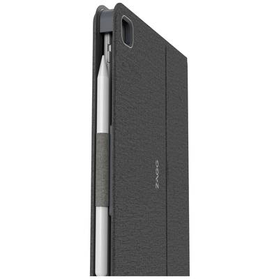 Schwarzes Tablettcover von ZAGG mit integriertem Halter für einen weißen Stift.