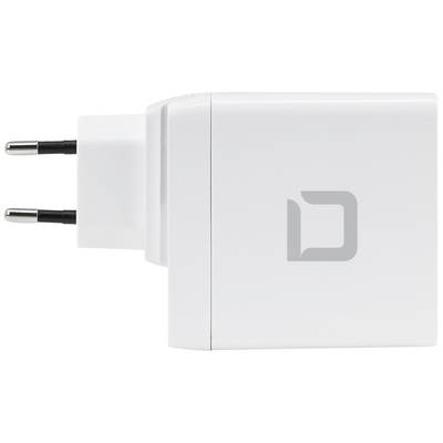 Weißes Ladegerät mit europäischem Stecker auf weißem Hintergrund, geeignet zum Laden von elektronischen Geräten.