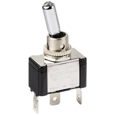 Ein Kippschalter mit Metallhebel in der Position 'Off', Anschlussklemmen unten, geeignet für 20A bei 12VDC.