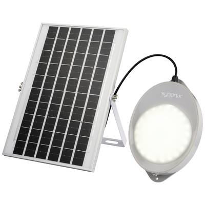 'Solarpanel und LED-Lampe miteinander verbunden; zeigt eine Lösung zur solaren Beleuchtung.'