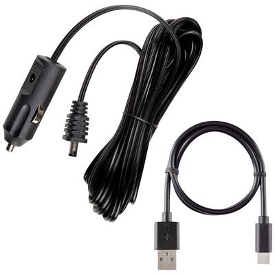 Ein langes Netzkabel mit Anschluss für einen Zigarettenanzünder und ein kürzeres USB-Kabel. Ideal für Geräte im Auto.
