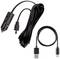 Ein langes Netzkabel mit Anschluss für einen Zigarettenanzünder und ein kürzeres USB-Kabel. Ideal für Geräte im Auto.