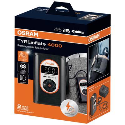 Osram TYREinflate 4000: Wiederaufladbare Reifenpumpe mit digitalem Display, LED-Licht, 2 Jahre Garantie, geeignet für Autos und Fahrräder.