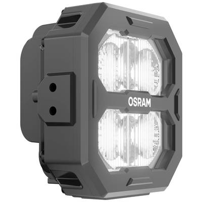Ein rechteckiger LED-Scheinwerfer mit vier leuchtenden Elementen, markiert mit 'OSRAM', geeignet für Fahrzeugbeleuchtung und Outdoor-Einsatz.