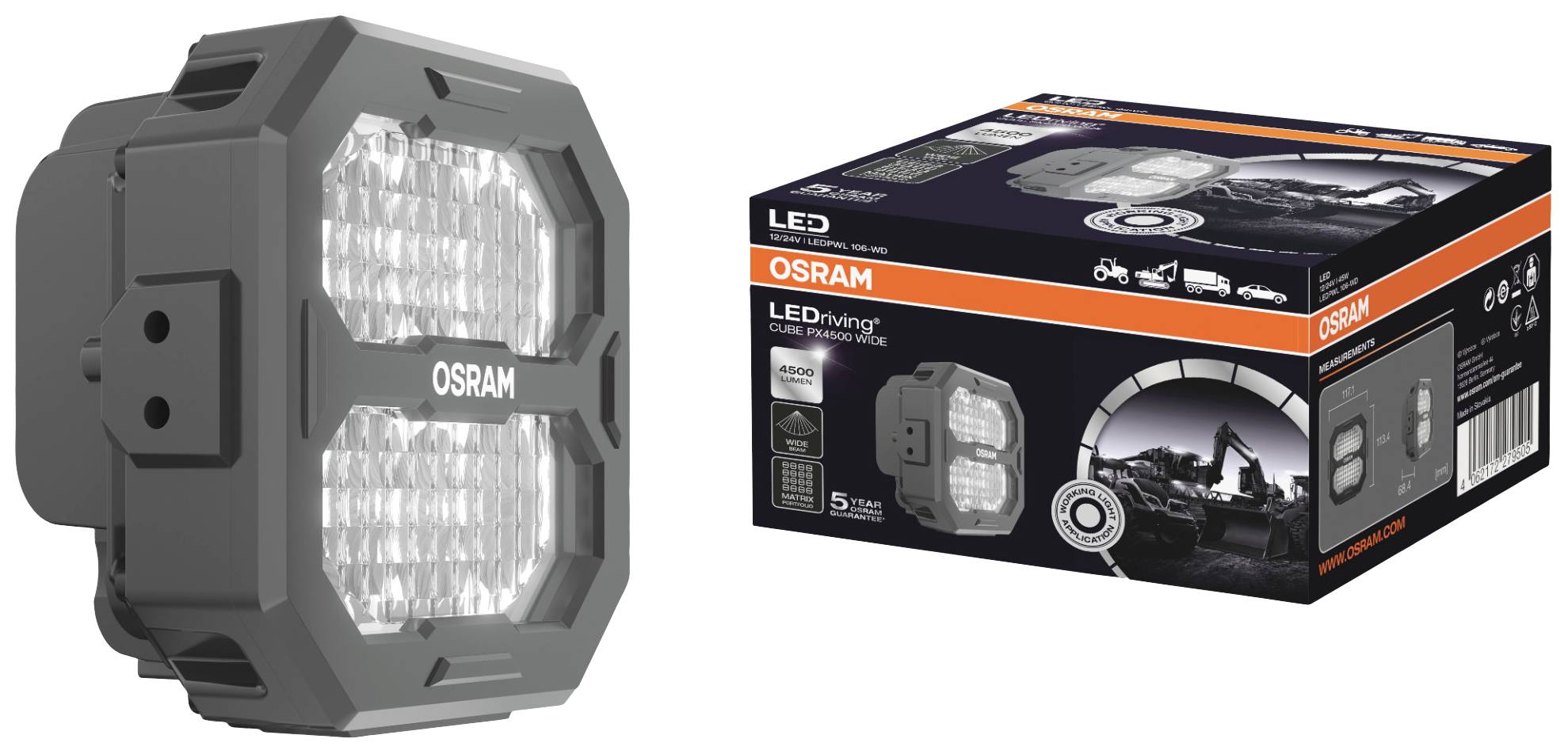 Arbeitsscheinwerfer LED 45W geschraubt 6.000K 4.500lm OSRAM Cube PX Wide Beam-1