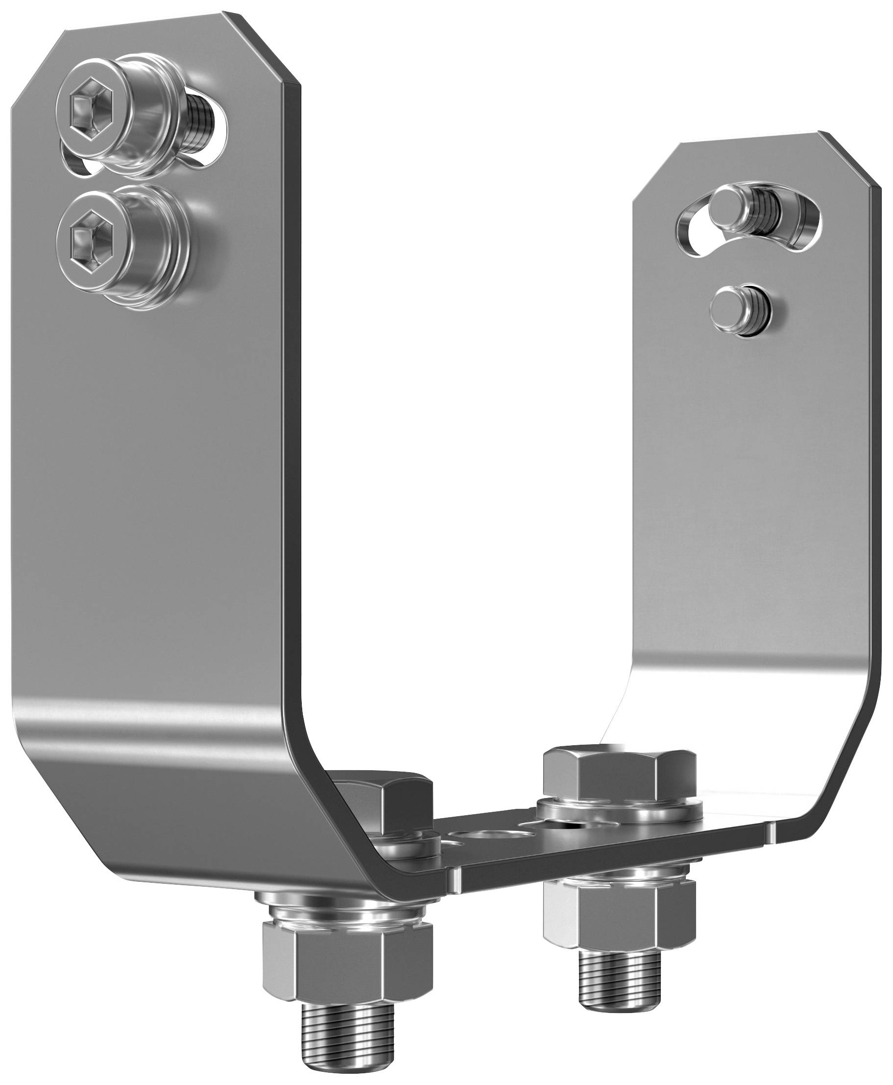 Metallische Halterung in U-Form mit mehreren Schraubverbindungen, geeignet für industrielle oder bautechnische Anwendungen.