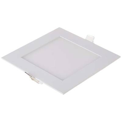 Ein quadratisches, flaches LED-Panel in einem weißen Rahmen, geeignet für die Deckenmontage. Energiesparend und modern im Design.