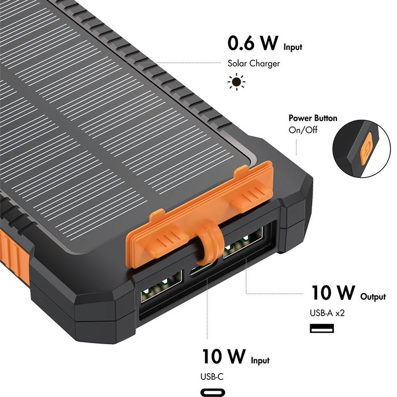 LogiLink Solar Powerbank 6000 mAh, Taschenlampe, 2x USB-A-5