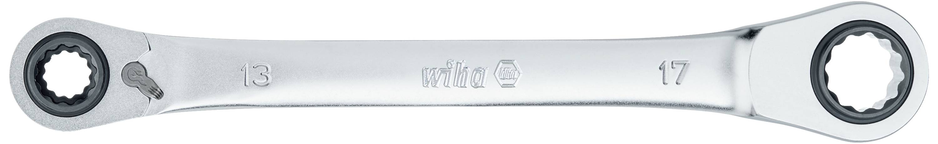 Ein Doppelringschlüssel aus Metall mit den Nummern '13' und '17' für die entsprechende Schraubengröße.