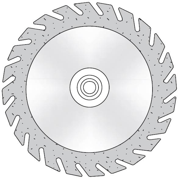 Eine kreisförmige Sägeklinge mit gezackten Zähnen am Rand.