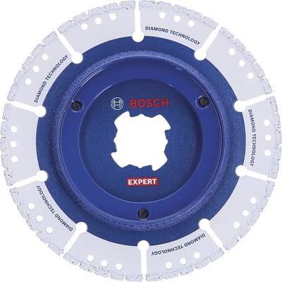 Ein runder, blauer Bosch-Diamant-Trennscheibe für präzises Schneiden, mit einem zentralen Loch und mehreren Zähnen am Rand.