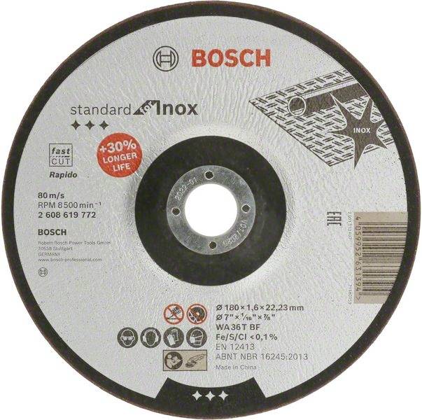 BOSCH Standard for Inox 2608619772 Trennscheibe gekröpft 180 mm 1 Stück Stahl (2608619772)
