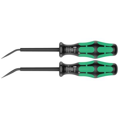 Zwei Schraubendreher mit schwarzen Griffen und grünen Einsätzen. Die Griffe sind ergonomisch geformt. Ideal für präzises Arbeiten.