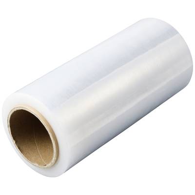 Rolle mit durchsichtiger Plastikfolie, die zum Verpacken oder Abdecken von Lebensmitteln verwendet wird.