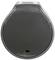 Eine runde, schwarze Vorrichtung mit einem kleinen rechteckigen Ausschnitt an der Unterseite, möglicherweise ein Technologie- oder Geräteteil.