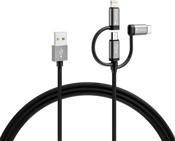 Varta USB-Kabel USB-A Stecker, USB-Micro-B Stecker, USB-C® Stecker, Apple Lightning Stecker 2.00 m Mehrfarbig 57937101111