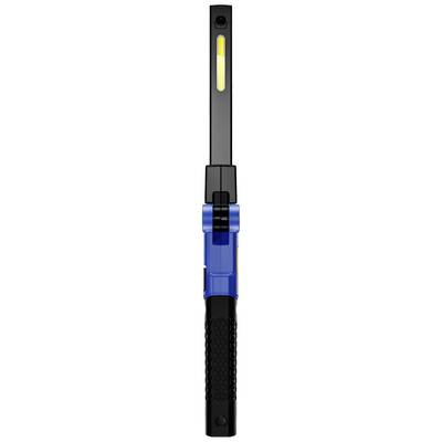 Blauer und schwarzer magnetischer Werkzeughalter mit LED-Licht, vertikal ausgerichtet, vor weißem Hintergrund.