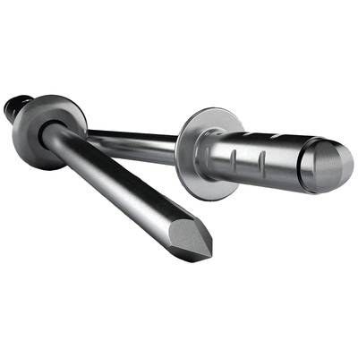 Zwei silberne Metallstifte mit flachen Köpfen und geriffelten Schaftenden, entworfen für industrielle Befestigungen und Anwendungen.