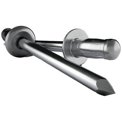 Zwei große Metallanker mit scharfen Spitzen und kreisförmigen Scheiben, die für die Stabilisierung schwerer Bauteile verwendet werden.