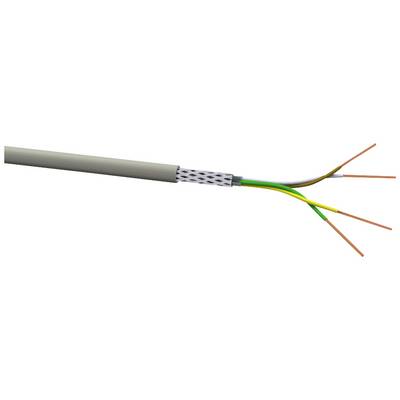 Ein aufgeschnittenes Kabel zeigt vier Kupferdrähte in unterschiedlichen Farben: gelb-grün, braun, blau und grau.