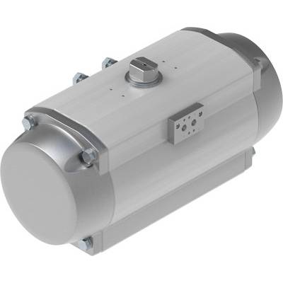 Pneumatischer Antrieb in zylindrischer Form mit Befestigungsbolzen und Anschluss. Verwendet für Ventilsteuerung in industriellen Anwendungen.