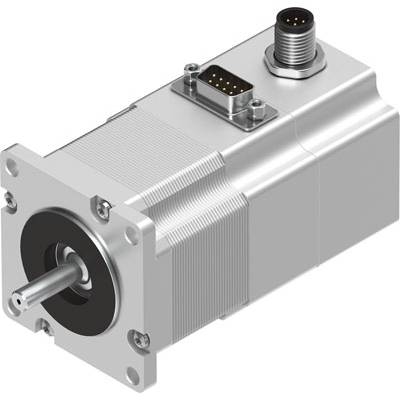 Metallischer Elektromotor mit zwei Steckverbindungen oben, rechteckige Bauform, dient zur Umwandlung elektrischer Energie in Bewegung.