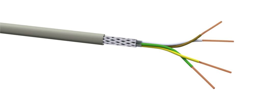 Ein offenes Elektrokabel mit drei Kupferdrähten, umgeben von Isolierung. Wichtige Bestandteile für Elektroinstallationen.