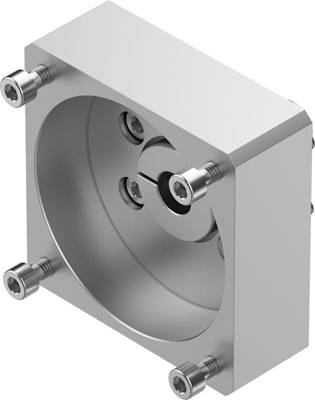 Metallblock mit kreisförmiger Vertiefung und fünf Schrauben. 