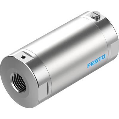 Ein zylindrischer Metallzylinder mit Gewinde, markiert mit 'FESTO', einem Hersteller von Automatisierungstechnik.