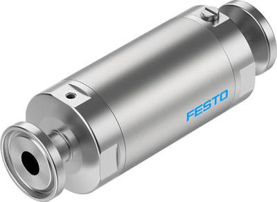 Zylinderförmiges, metallisches Gerät mit dem Logo 'Festo' auf der Seite, wahrscheinlich ein pneumatisches Bauteil.