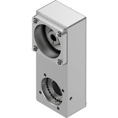 Metallisches Getriebegehäuse mit zwei Öffnungen, sichtbar sind Zahnräder. Geeignet für industrielle Anwendungen.