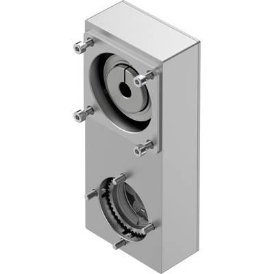 Metallischer Mechanismus mit Zahnrädern und Schrauben, Teil einer Maschine oder eines technischen Geräts, fokussiert auf Detailansicht der Komponenten.