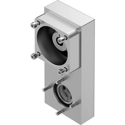 Metallisches Maschinenteil mit runden Aussparungen und mehreren Schrauben, vermutlich Teil eines Getriebes oder einer mechanischen Vorrichtung.