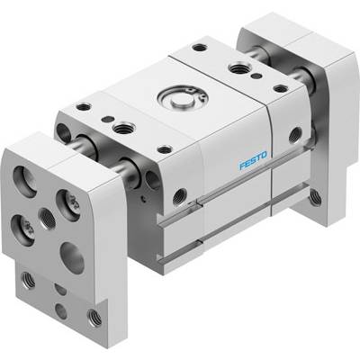 Industrielle pneumatische Komponente von Festo in silbernem Design, mit mehreren Anschlüssen und Befestigungselementen.