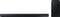 Eine schwarze Soundbar und ein kabelloser Subwoofer stehen nebeneinander. Die Soundbar hat ein schlankes Design.