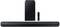 Soundbar-Set mit Subwoofer und Fernbedienung, alle in Schwarz. Ideal für optimierten TV-Sound und kabelloses Audio-Streaming.