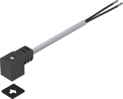 Ein rechteckiger elektrischer Anschluss mit zwei abgehenden Kabeln. Daneben liegt eine kleine quadratische Metallplatte mit einem Loch.