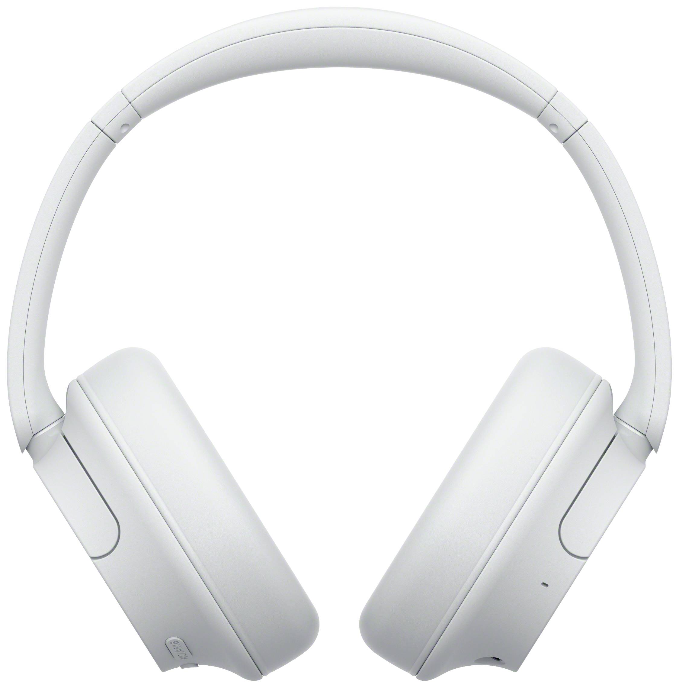 Weiße Over-Ear-Kopfhörer, schlichte Form, minimalistisch gestaltet.