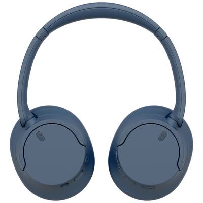 Drahtlose, blaue Over-Ear-Kopfhörer mit gepolsterten Ohrmuscheln und einem verstellbaren Bügel, auf weißem Hintergrund dargestellt.
