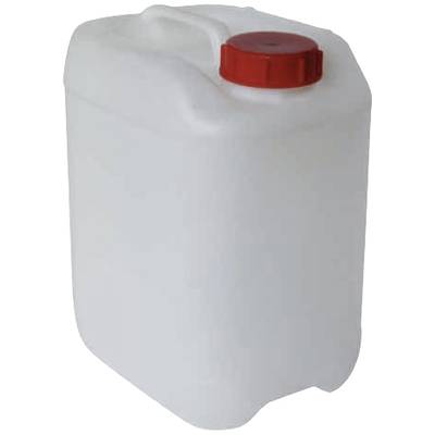 Ein weißer Plastikkanister mit rotem Schraubverschluss, vorwiegend verwendet zum Transport oder zur Lagerung von Flüssigkeiten.