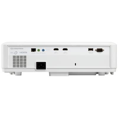 Rückseite eines Projektors mit mehreren Anschlüssen, einschließlich HDMI, USB und Audiobuchsen.