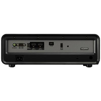 Rückseite eines technischen Geräts mit verschiedenen Anschlüssen: HDMI, USB, Ethernet und Audiobuchse.