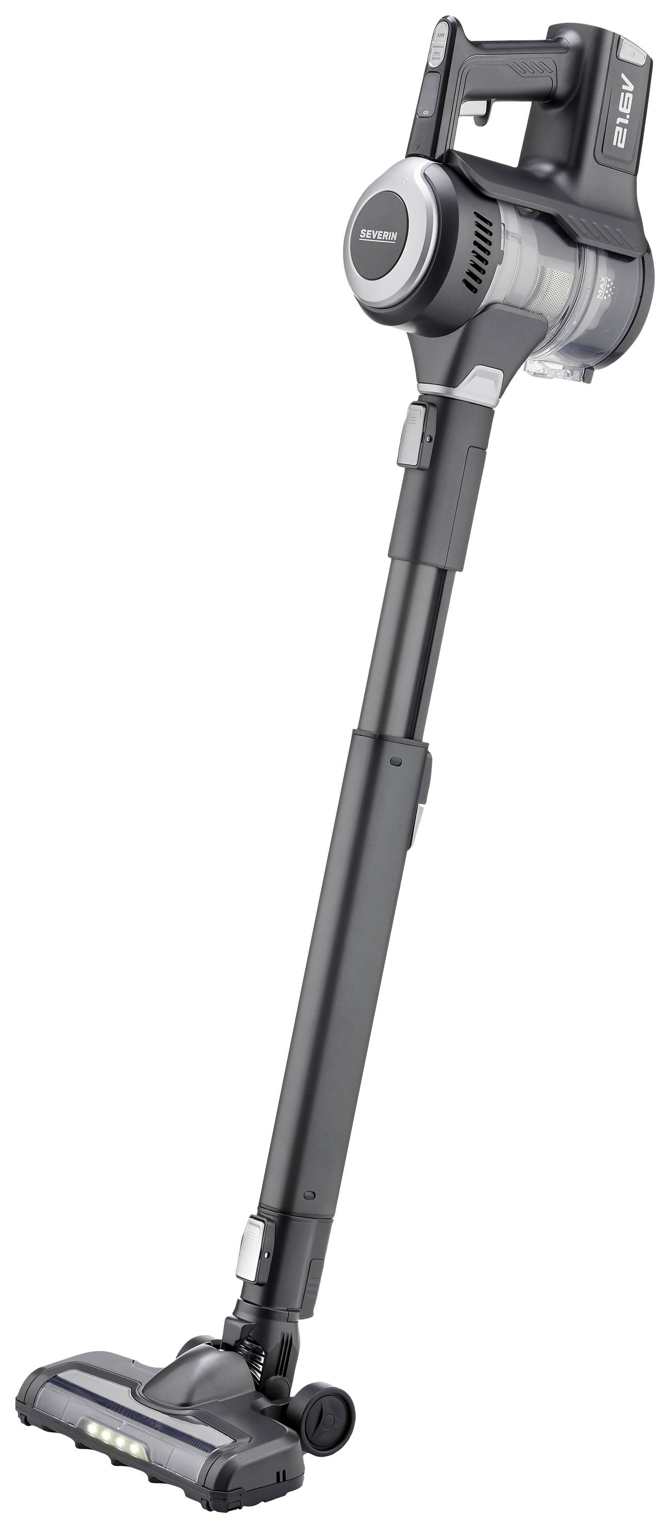 Kabelloser Staubsauger mit langem Saugrohr und motorisierter Bodendüse, geeignet für Teppiche und Hartböden.