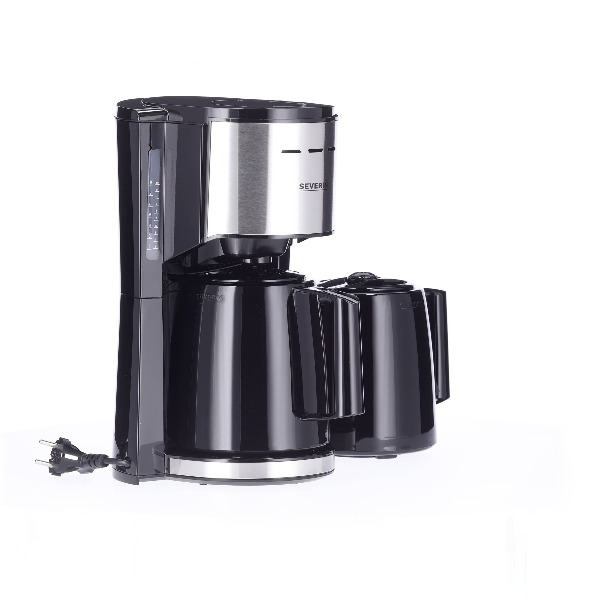 Severin KA 9308 Kaffeemaschine Edelstahl (gebürstet), Schwarz Fassungsvermögen Tassen=8 Isolierkanne-4