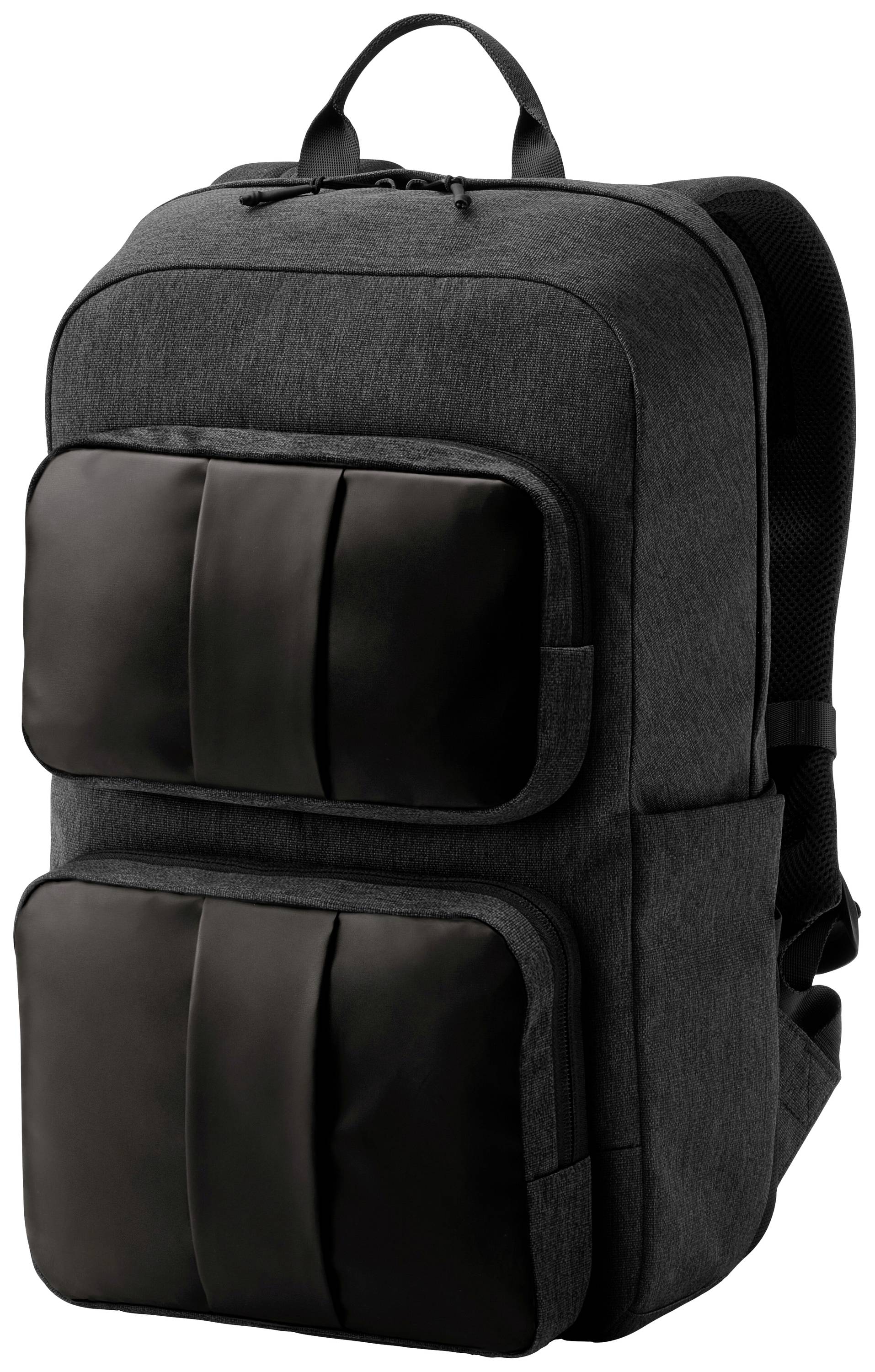 Dunkelgrauer Rucksack mit zwei großen Fronttaschen und verstellbaren Schultergurten. Ideal für Schule oder Reisen.