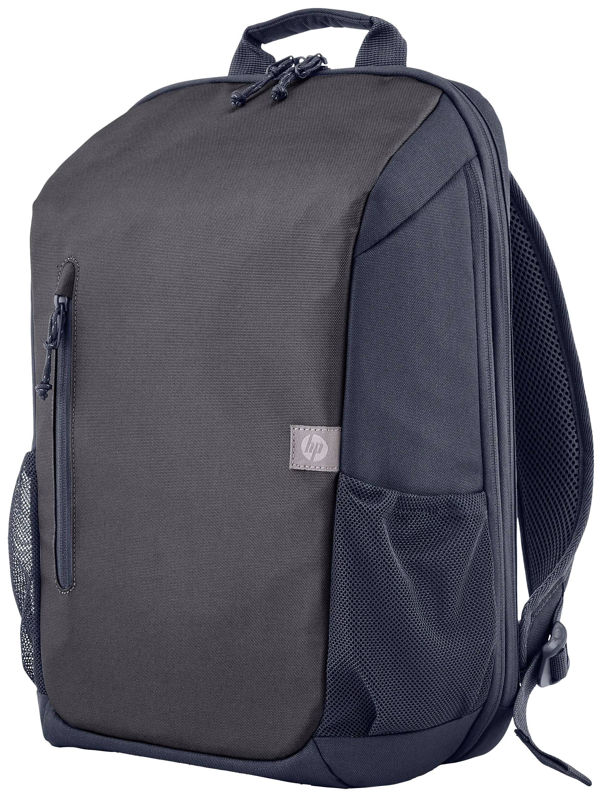 Ein grauer Rucksack mit Seitenfächern und einem oberen Griff, modern und funktional gestaltet. Ideal für Schule oder Büro.