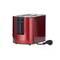 Roter Toaster mit zwei Schlitzen und Netzkabel, geeignet zum gleichzeitigen Toasten von zwei Brotscheiben.
